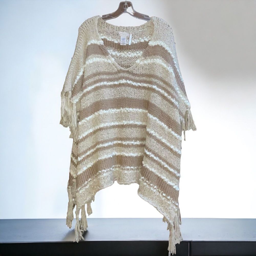 Free People O/S Big Dipper Fringed Poncho Sweater